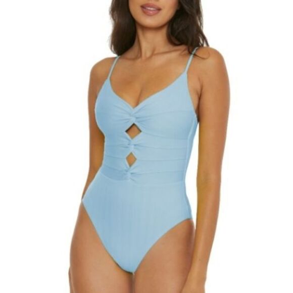 Becca Camille Twist Drape piece swimsuitin Prima Ice Blue Size
